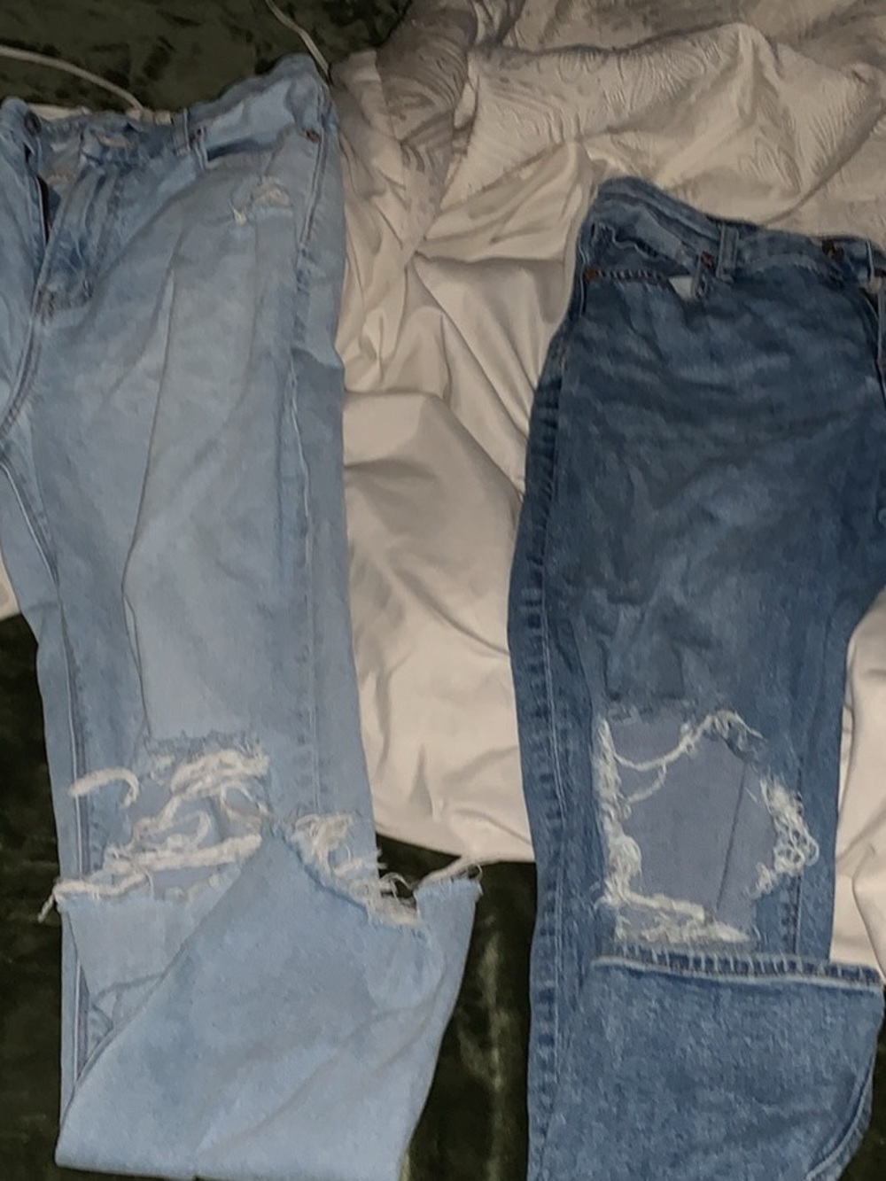 American Eagle Outfitters Distressed Boyfriend Jeans - Light Blue & Medium Blue
